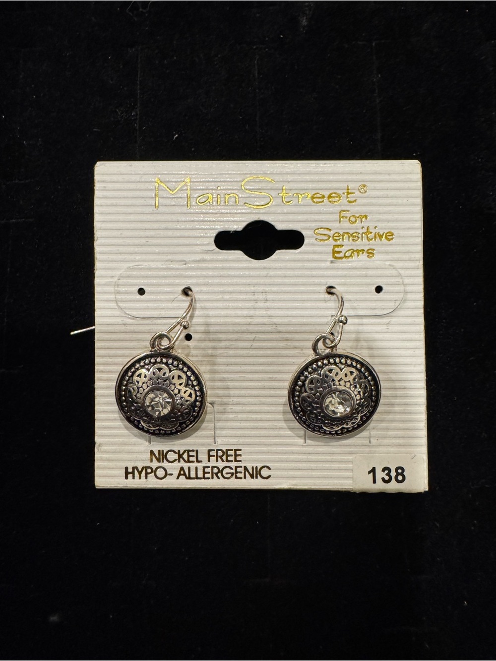 MainStreet Silver Tone Round Dangle Earrings Crystal Nickel Free Hypoallergenic